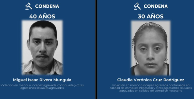 CONDENAN A 40 Y 30 AÑOS DE PRISIÓN A PAREJA POR ABUSO CONTRA UNA MENOR